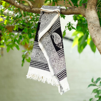 Black - Bagh Hand Block Printed Handloom Cotton Towel