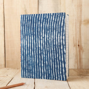 Blue - Art Block Print Fabric Cover Handmade Paper Notebook (9 x 7 in)