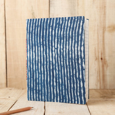 Blue - Art Block Print Fabric Cover Handmade Paper Notebook (9 x 7 in)