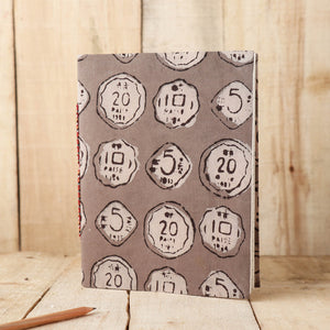 Brown - Art Block Print Fabric Cover Handmade Paper Notebook (9 x 7 in)