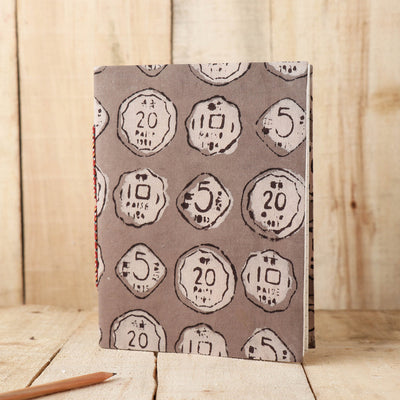 Brown - Art Block Print Fabric Cover Handmade Paper Notebook (9 x 7 in)