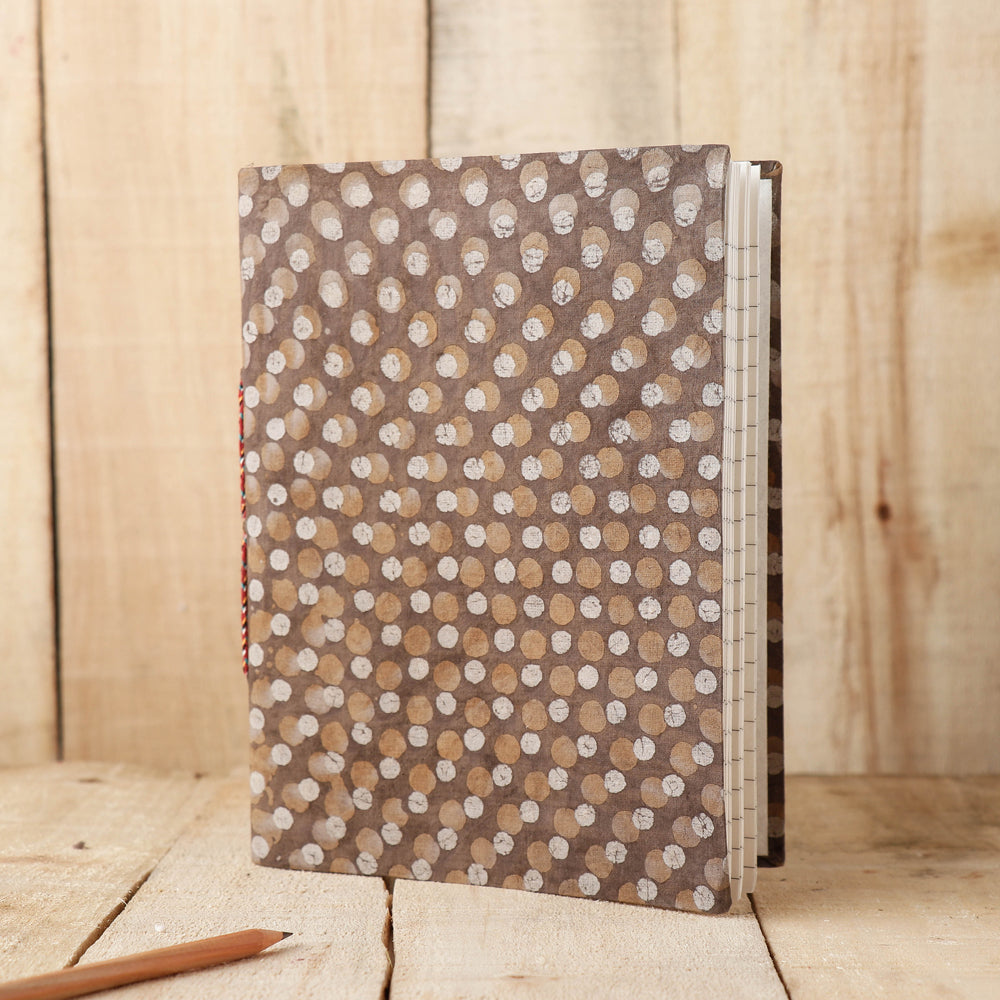 Brown - Art Block Print Fabric Cover Handmade Paper Notebook (9 x 7 in)