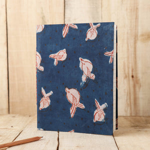 Blue - Art Block Print Fabric Cover Handmade Paper Notebook (9 x 7 in)