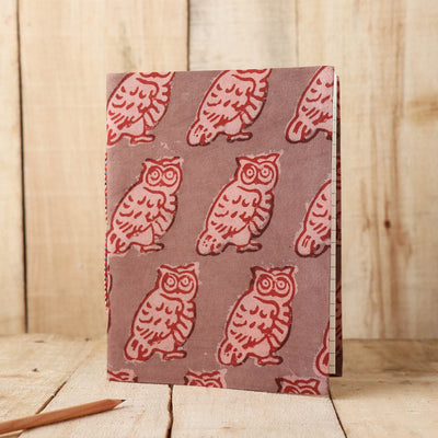 Brown - Art Block Print Fabric Cover Handmade Paper Notebook (9 x 7 in)