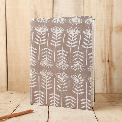 Brown - Art Block Print Fabric Cover Handmade Paper Notebook (9 x 7 in)