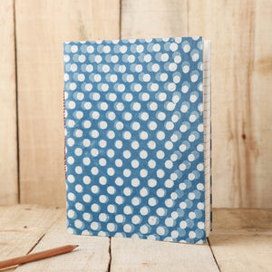 Blue - Art Block Print Fabric Cover Handmade Paper Notebook (9 x 7 in)