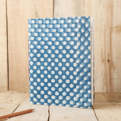 Blue - Art Block Print Fabric Cover Handmade Paper Notebook (9 x 7 in)