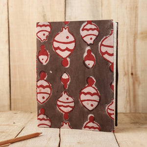 Brown - Art Block Print Fabric Cover Handmade Paper Notebook (9 x 7 in)
