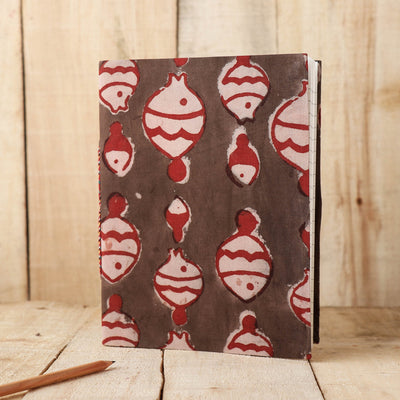 Brown - Art Block Print Fabric Cover Handmade Paper Notebook (9 x 7 in)