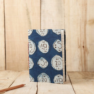 Blue - Art Block Print Fabric Cover Handmade Paper Notebook (7 x 5 in)