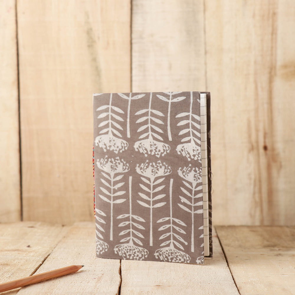Brown - Art Block Print Fabric Cover Handmade Paper Notebook (7 x 5 in)