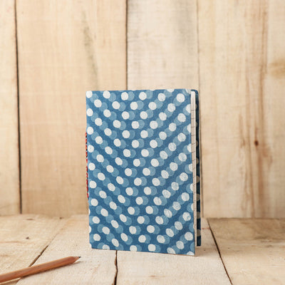 Blue - Art Block Print Fabric Cover Handmade Paper Notebook (7 x 5 in)