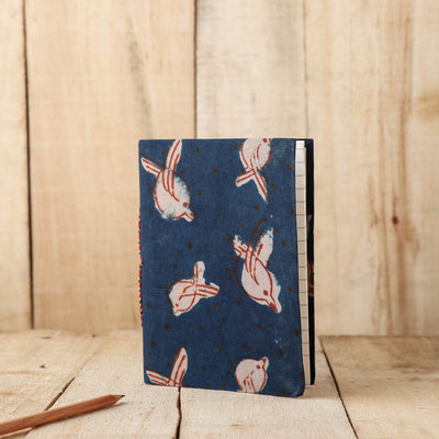 Blue - Art Block Print Fabric Cover Handmade Paper Notebook (7 x 5 in)