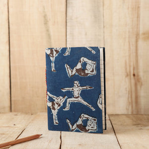 Blue - Art Block Print Fabric Cover Handmade Paper Notebook (7 x 5 in)
