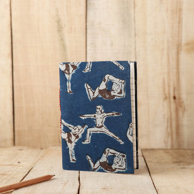 Blue - Art Block Print Fabric Cover Handmade Paper Notebook (7 x 5 in)
