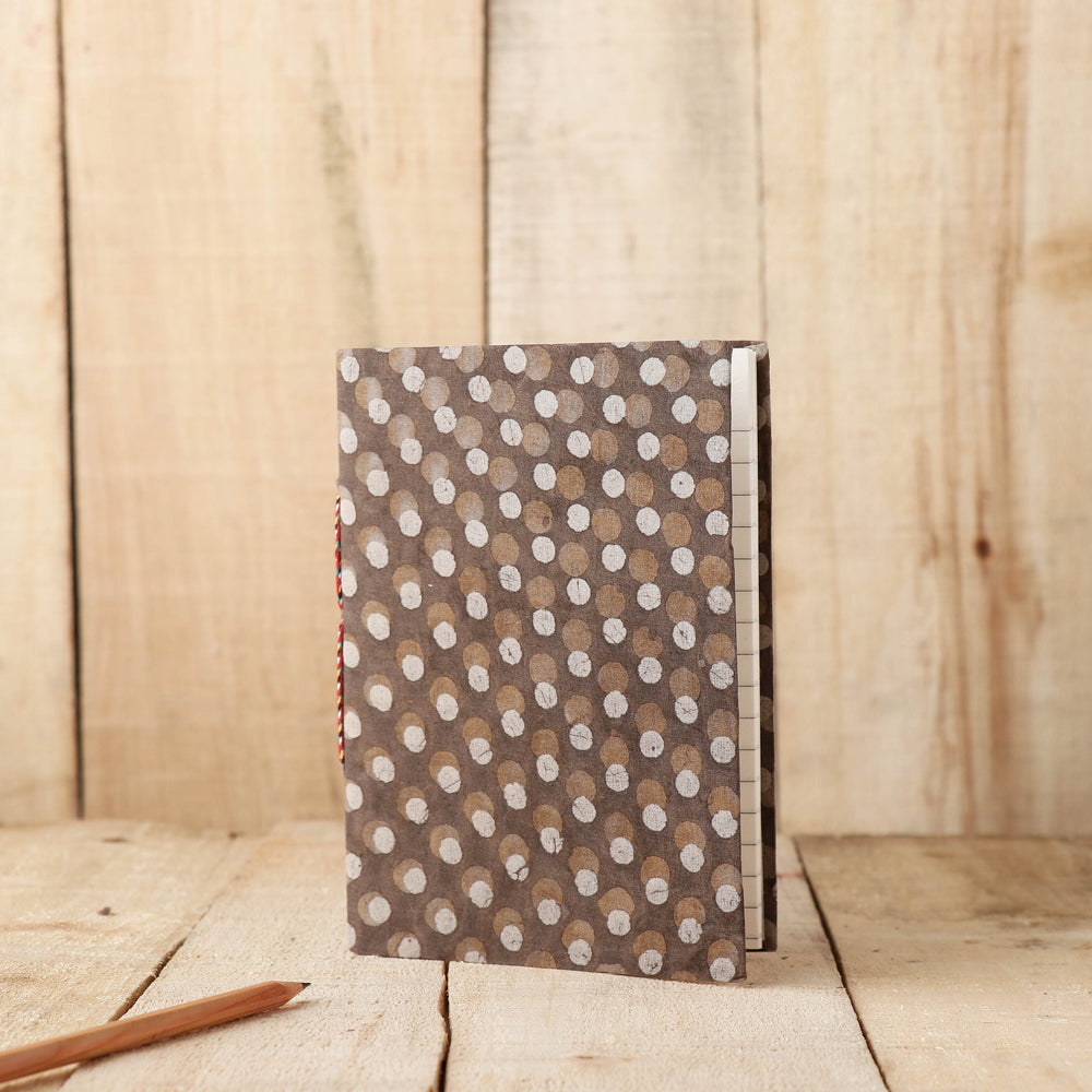 Brown - Art Block Print Fabric Cover Handmade Paper Notebook (7 x 5 in)