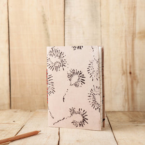 Beige - Art Block Print Fabric Cover Handmade Paper Notebook (7 x 5 in)