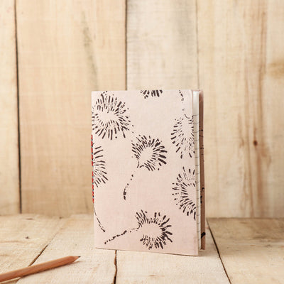 Beige - Art Block Print Fabric Cover Handmade Paper Notebook (7 x 5 in)