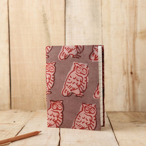 Brown - Art Block Print Fabric Cover Handmade Paper Notebook (7 x 5 in)