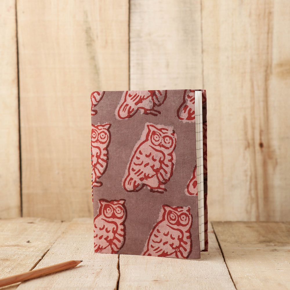 Brown - Art Block Print Fabric Cover Handmade Paper Notebook (7 x 5 in)