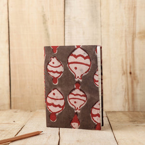 Brown - Art Block Print Fabric Cover Handmade Paper Notebook (7 x 5 in)