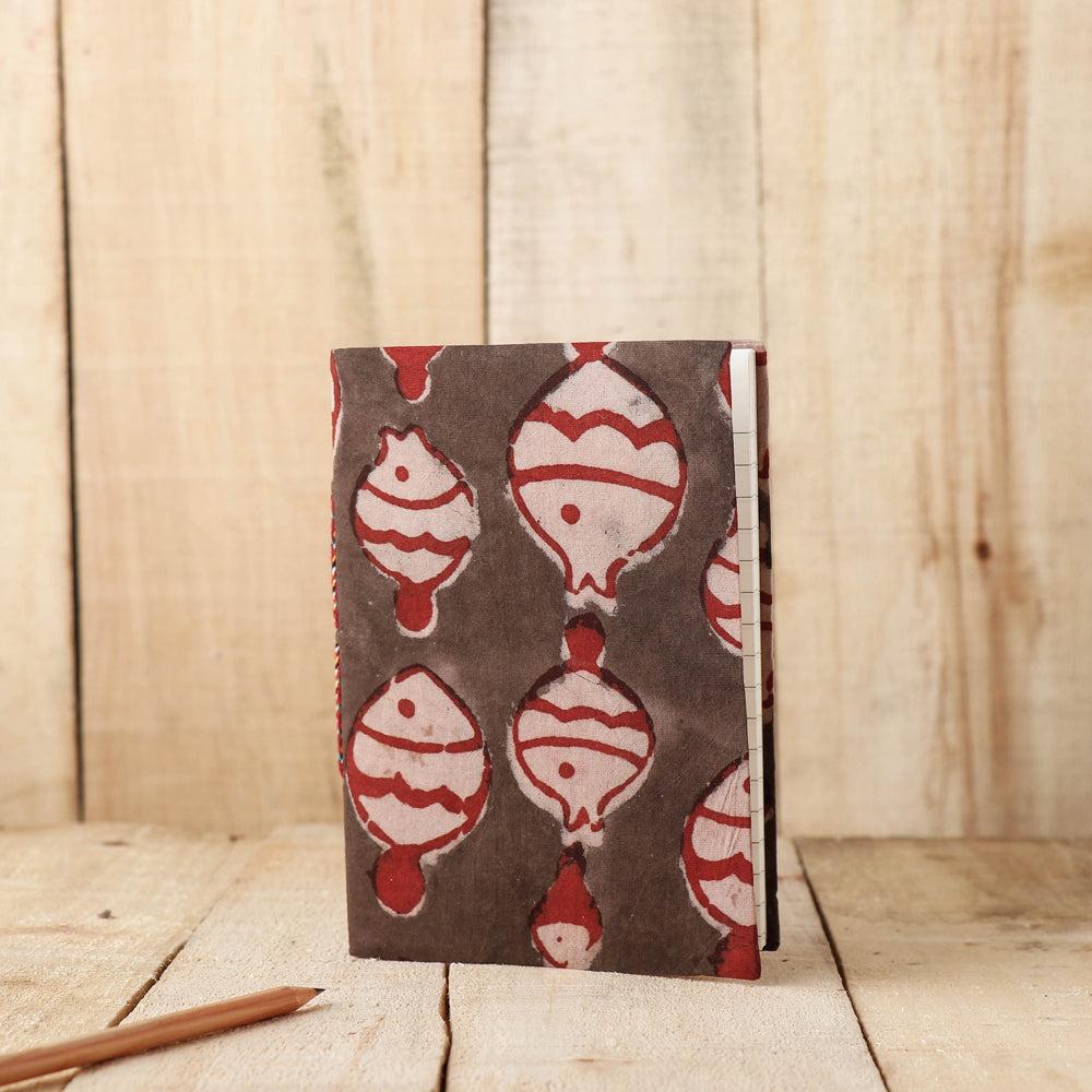 Brown - Art Block Print Fabric Cover Handmade Paper Notebook (7 x 5 in)