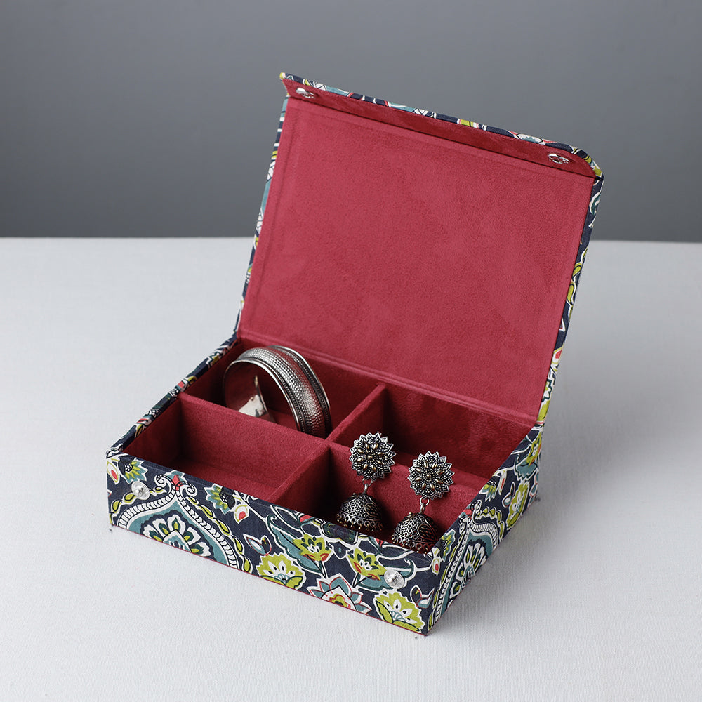 Blue - Floral Printed Handcrafted Jewelry Box (7 x 5 in)
