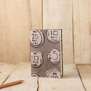 Brown - Art Block Print Fabric Cover Handmade Paper Notebook (5 x 3.5 in)