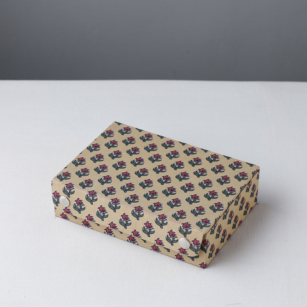 Beige - Floral Printed Handcrafted Jewelry Box (7 x 5 in)