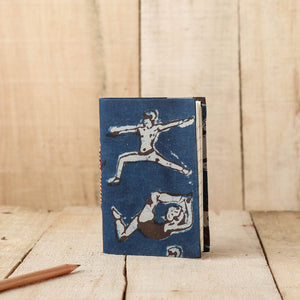 Blue - Art Block Print Fabric Cover Handmade Paper Notebook (5 x 3.5 in)