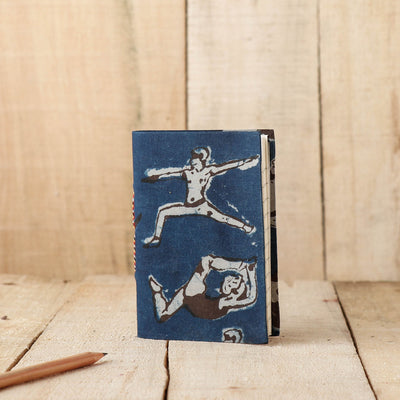 Blue - Art Block Print Fabric Cover Handmade Paper Notebook (5 x 3.5 in)