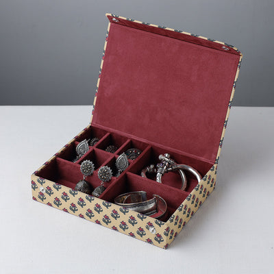 Beige - Floral Printed Handcrafted Jewelry Box (9 x 6 in)