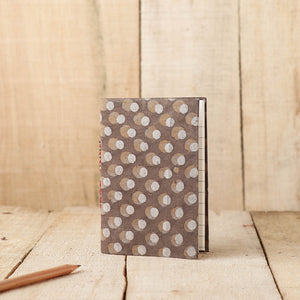 Brown - Art Block Print Fabric Cover Handmade Paper Notebook (5 x 3.5 in)