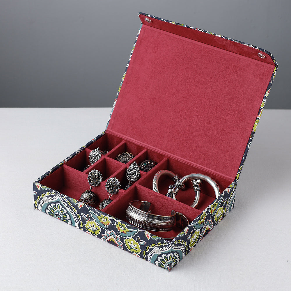Blue - Floral Printed Handcrafted Jewelry Box (9 x 6 in)