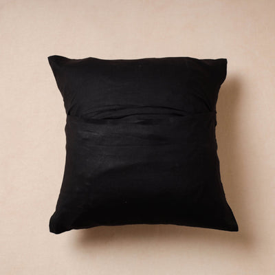 Black - Bengal Kantha Embroidery Mulberry Silk Cushion Cover (16 x 16 in)