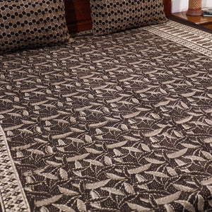 Brown - Pipad Block Printed Cotton Double Bed Cover with Pillow Covers (108 x 90 in)