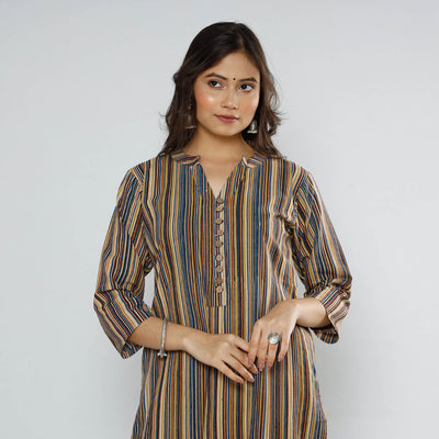 Brown - Block Print Cotton Kalamkari Kurta