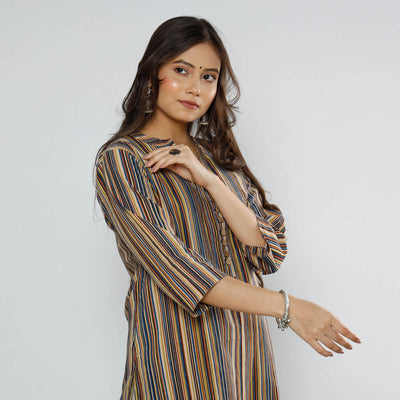 Brown - Block Print Cotton Kalamkari Kurta