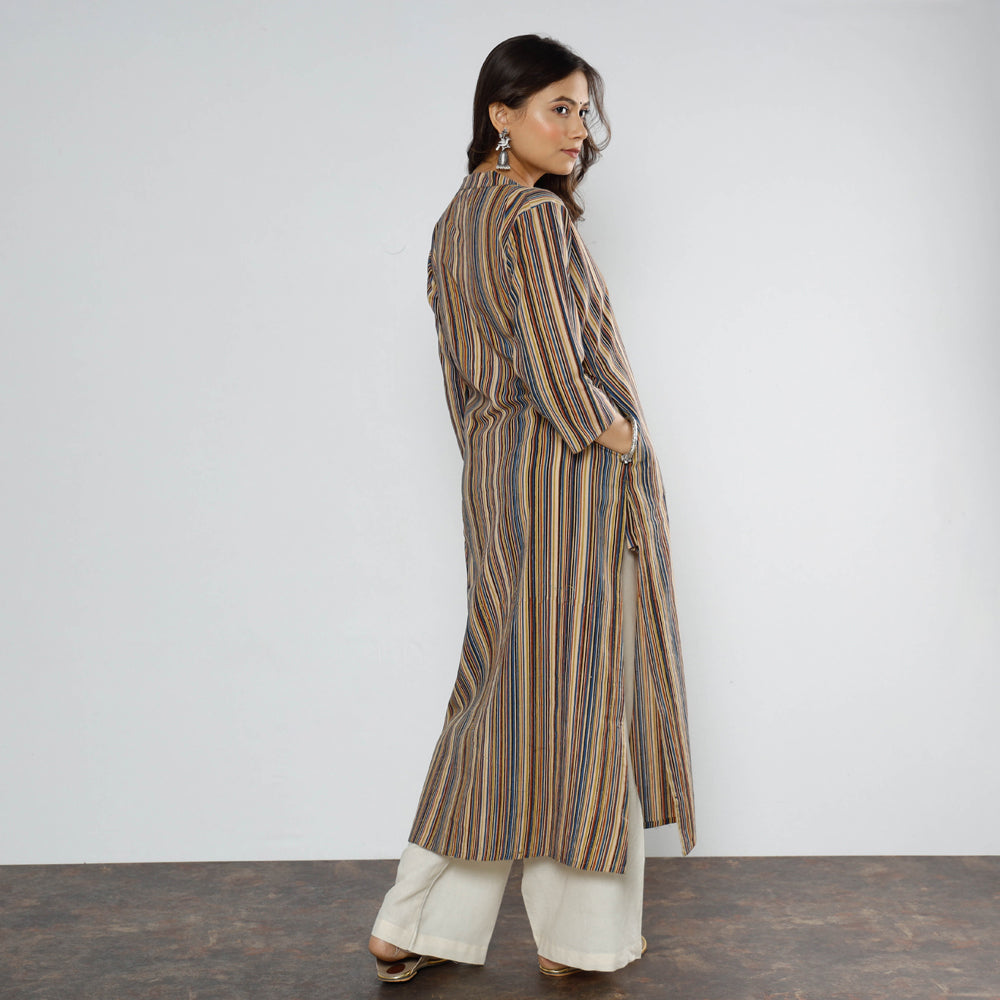 Brown - Block Print Cotton Kalamkari Kurta