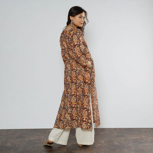 Brown - Kalamkari Block Printed Cotton Long Straight Kurta