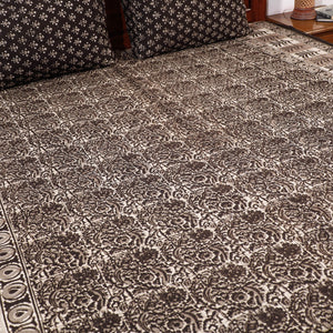 Brown - Pipad Block Printed Cotton Double Bed Cover with Pillow Covers (108 x 90 in)