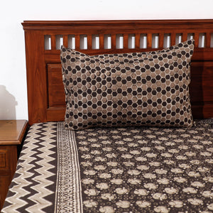 Brown - Pipad Block Printed Cotton Double Bed Cover with Pillow Covers (108 x 90 in)