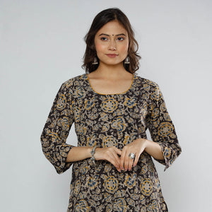 Brown - Kalamkari Block Printed Cotton Long Kurta