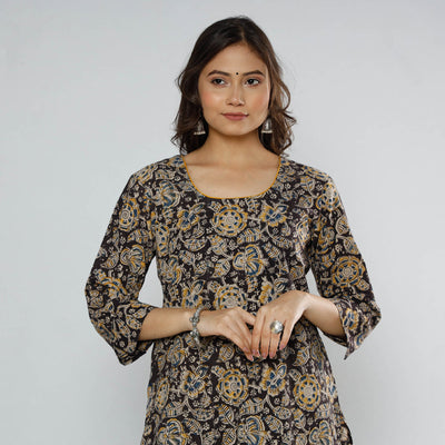 Brown - Kalamkari Block Printed Cotton Long Kurta