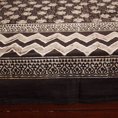 Brown - Pipad Block Printed Cotton Double Bed Cover with Pillow Covers (108 x 90 in)