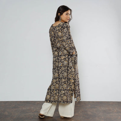 Brown - Kalamkari Block Printed Cotton Long Kurta
