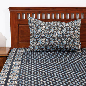 Black - Pipad Block Printed Cotton Single Bed Cover with Pillow Covers (90 x 60 in)