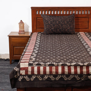 Brown - Pipad Block Printed Cotton Single Bed Cover with Pillow Covers (90 x 60 in)