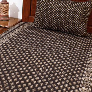 Brown - Pipad Block Printed Cotton Single Bed Cover with Pillow Covers (90 x 60 in)