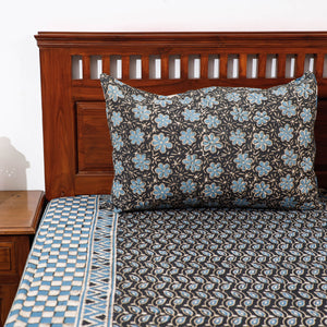 Brown - Pipad Block Printed Cotton Double Bed Cover with Pillow Covers (108 x 90 in)